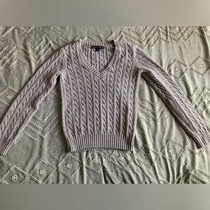 Small Gray Tommy Hilfiger Cable Knit V-Neck Sweater